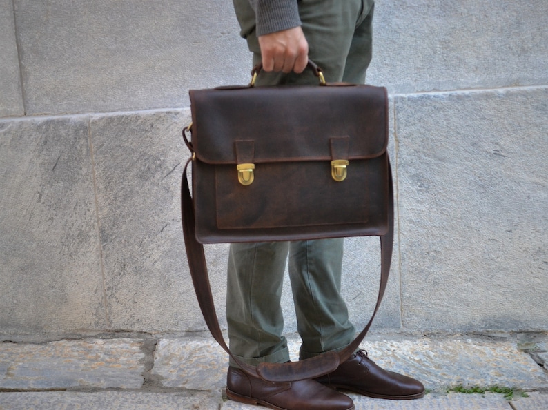 Handcrafted Men Messenger Bag Laptop Crossbody Bag for men full grain leather messenger Brown LEATHER MESSENGER BRIEFCASE bag