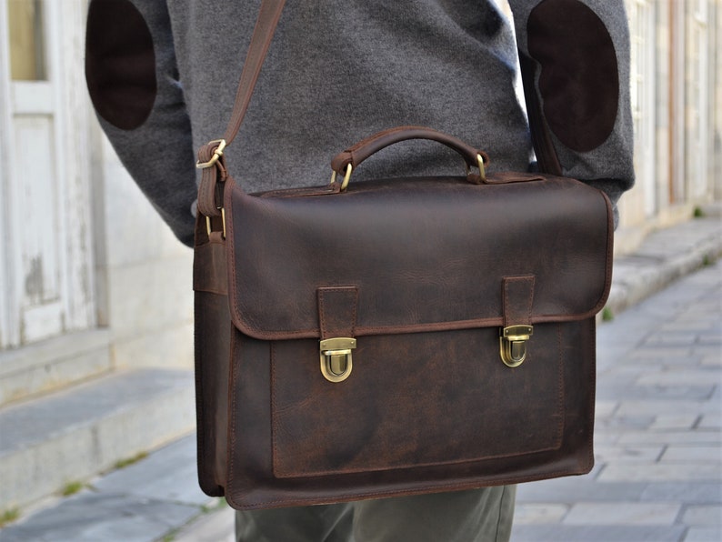 Handcrafted Men Messenger Bag Laptop Crossbody Bag for men full grain leather messenger Brown LEATHER MESSENGER BRIEFCASE bag