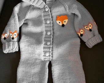 Hand knitted baby jumpsuit for autumn and winter