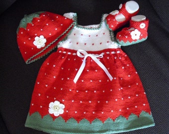 Baby dress, knit dress, strawberry dress