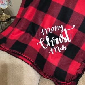 Merry Christ Mas Fleece Throw - Buffalo Plaid Blanket - Christian Blanket - Christmas Blanket - Fleece Blanket - Christian Throw - Christmas