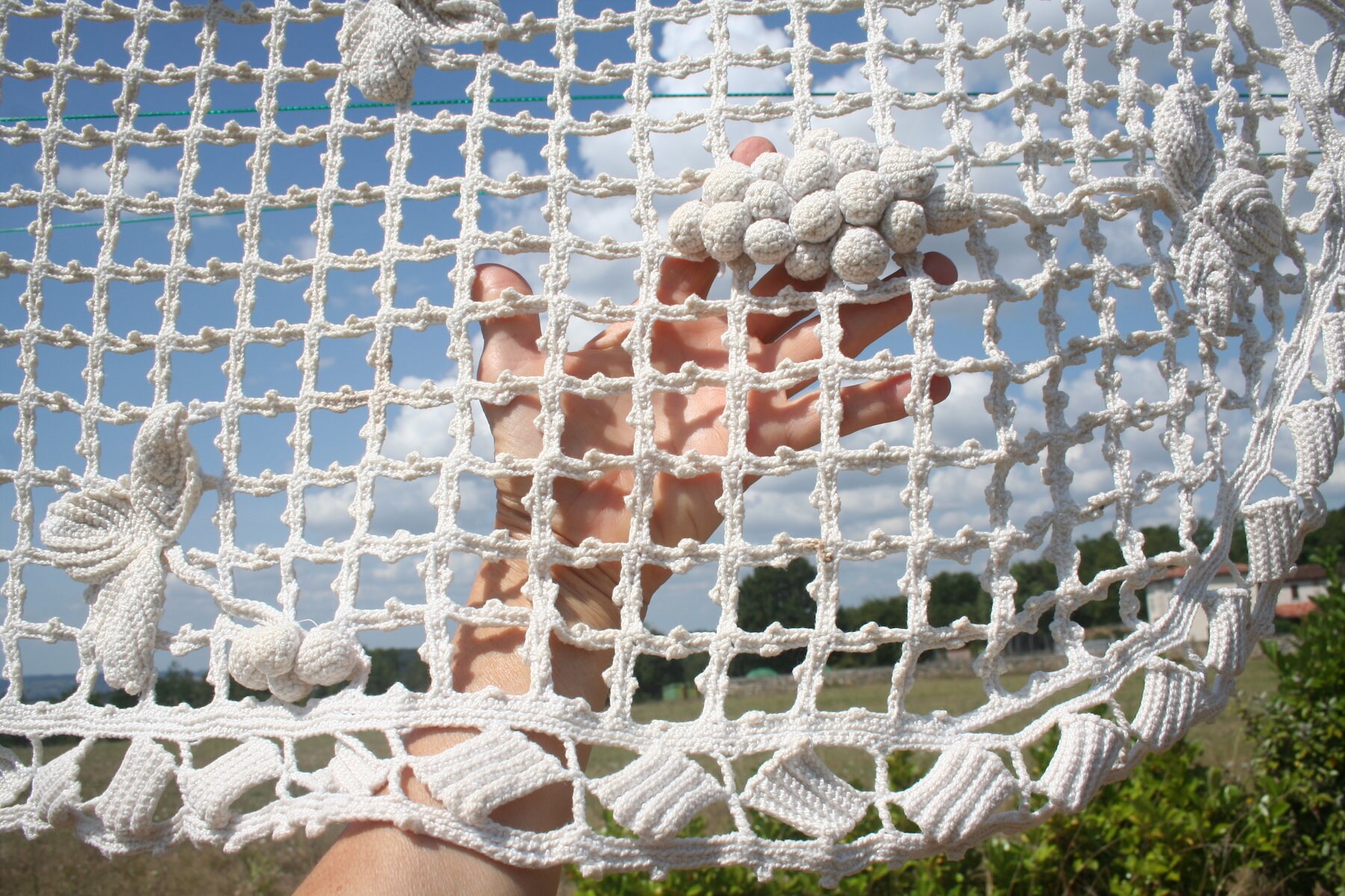 Ancien Maison Français Nappe de Table Ovale. Dentelle Crocheté A La Main. Rideau. Feilles Vignes et 