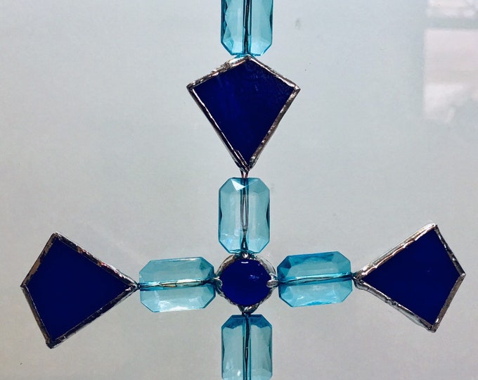 Snow Flake Burst stained glass and bead window Suncatcher home decor