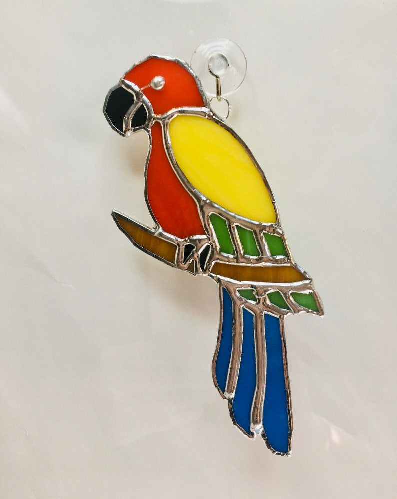 Stained glass parrot suncatcher home decor Etsy