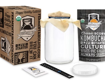 Kombucha Essentials Kit - ORGANIC SCOBY - Brew kombucha at Home