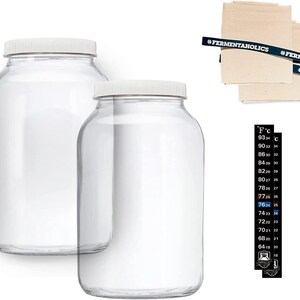 2 Pack, One Gallon Glass Jars with Muslin Cloth Covers & Rubber Bands