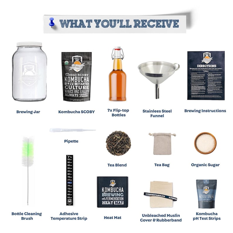 The Complete Kombucha Brewing Starter Kit with Culture | Fermentaholics USDA Certified Organic Making Kit (The Pro Kombucha Brewing Kit) image 2