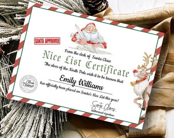 EDITABLE Santa Claus Official Nice List Certificate Letter From The Desk Of Santa North Pole Mail Christmas Eve Box Instant Download