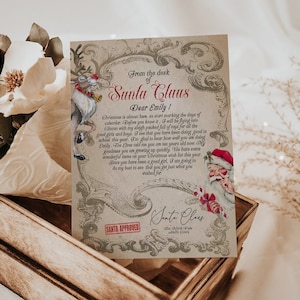 Bewerkbare brief van de kerstman, certificaat van de kerstman, officiële lijst met mooie kerstmannen, vintage kerstkaartcertificaat, canvassjabloon