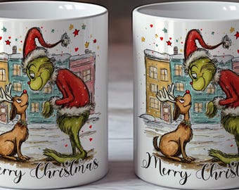 Grinch Mug Sublimation Design, Cartoon Grinch Merry Christmas Movie Png, Instant Download