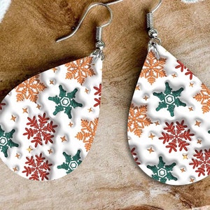 Christmas Snowflake Teardrop Earring: Sublimation Design (Digital Download)