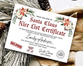 EDITABLE Santa Claus Official Nice List Certificate Letter From The Desk Of Santa North Pole Mail Christmas Eve Box Instant Download