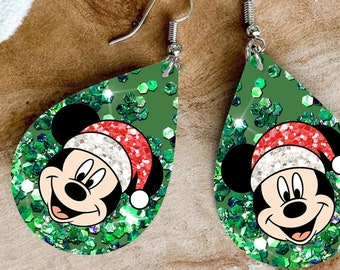 Christmas Cartoon Mouse Teardrop Earring, Sublimation Design Teardrop Earring Template PNG, Digital Download, Earring Blanks  #ESD