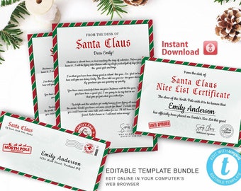 Official Letter from Santa Claus Nice List Certificate Bundle North Pole Mail Christmas Eve Box Editable Printable Download