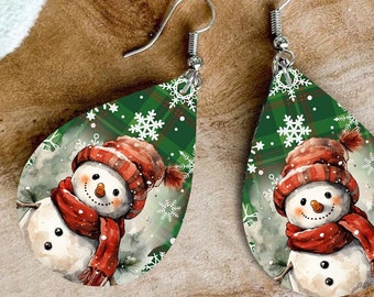 Winter Snowman Teardrop Earring, Sublimation Design Teardrop Earring Template PNG, Digital Download, Earring Blanks , Earring Downloads #ESD