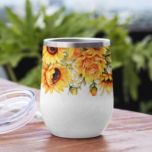 Sunflower Wine Tumbler Sublimation Design: Wildflower Wrap (Digital File)
