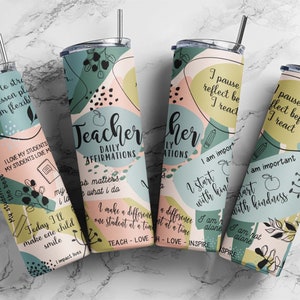 20 Unzen Skinny Tumbler Lehrer Affirmations Vorlage, Lehrer Leben Sublimation Png, Grüne Lehrer Zitate (plus 9 KOSTENLOSE Designs enthalten!) #STD