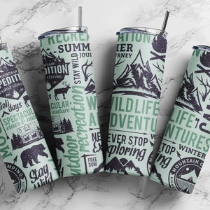 20 oz Skinny Tumbler Design, Mountain  Adventures  Wildlife Tumber Template, Tumbler Wrap, PNG For Sublimation, Digital Download, #STD