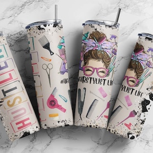 Hair Hustler Leopard Print 20oz Skinny Tumbler Sublimation Design Template, Straight PNG Digital Download(plus 9 FREE Designs Included!)#STD