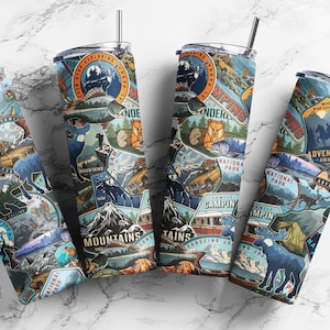 20 oz Skinny Tumbler Wrap, Mountain  Adventures  Wildlife Tumber Template, Tumbler Wrap, PNG For Sublimation, Digital Download, #STD