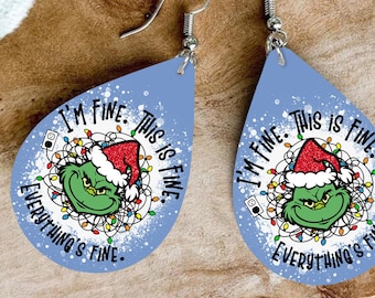It's Fine I am Fine Everything is Fine Teardrop Earring  , Christmas Movies Sublimation Design PNG, Digital Download, Earring Blanks  #ESD