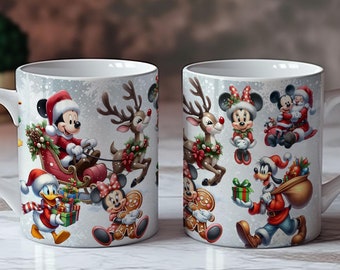 Mickey Christmas Cartoon Mug, 11oz Mug -15oz Mug Sublimation Design , Christmas Mickey Mouse Coffee Mug Wrap Design, Digital Download #MUG