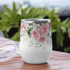 Pink Roses Wine Tumbler Sublimation Design (Digital File)