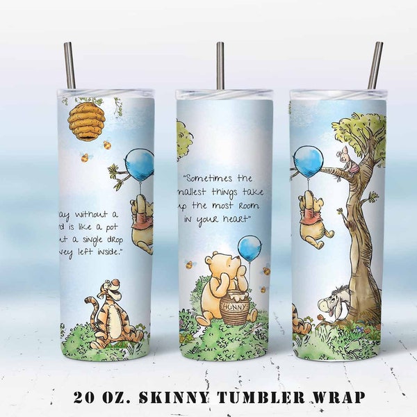 Classic Winnie The Pooh  Skinny Tumbler, Tumbler Template Sublimation Designs Downloads, 20 oz Skinny Tumbler ,  Digital  PNG tumblers, #STD