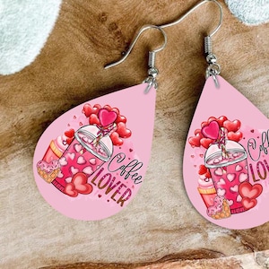 Teardrop Earring PNG: Valentine Coffee Lover Sublimation Design (Digital Download)