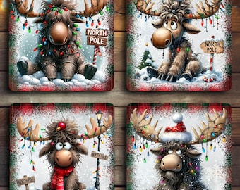 Christmas Square Coaster Design, Rudolf Reindeer Bundle png, Cute Xmas Square Coaster Sublimation Designs Png Digital File #SCW
