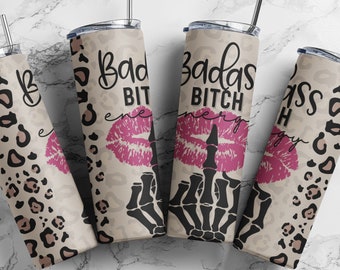 Badass Bitch Energy 20 oz Skinny Tumbler Wrap, modèle de conception de sublimation léopard Png, humour adulte (plus 9 modèles gratuits inclus !) #STD