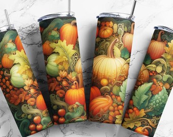 Pumpkin Harvest 20oz Skinny Tumbler, Sublimation Designs for Straight Png , Fall Tumbler , Rustic Fall Style # STD