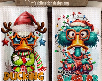 Christmas Kitchen Towel Sublimation Designs, Ugly Sweater Party Png, Funny Christmas Ducking Awesome Png, Set Of Two ,Instant Download #KTW
