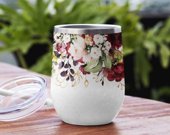 Burgundy Roses Wine Tumbler Wrap: Wildflower Sublimation Design (Digital File)