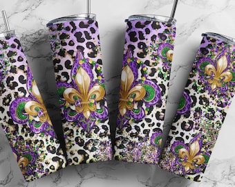 Mardi Gras Tumbler, Mardi Gras PNG, Leopard, Fleur De Lis, Tumbler png, Téléchargement numérique, Sublimation (plus 9 modèles GRATUITS inclus!) #STD