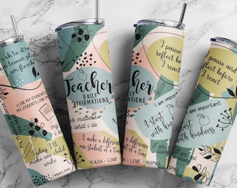 Teacher Affirmations 20 Oz Skinny Tumbler Sublimation Design (Digital Download)