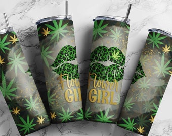 20oz Skinny Tumbler Sublimation Design, Flower Girl Funny Weed Marijuana Tumbler Straight PNG  (plus 9 FREE Designs Included!)#STD