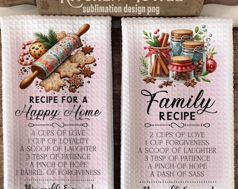 Christmas Kitchen Towel Sublimation Designs: Family Recipe PNG (Digital Download)