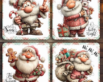 Santa Square Coaster Sublimation Design, Whimsical Christmas Coaster PNG, Winter Holiday Digital Download