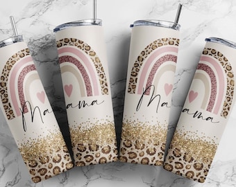 Mama Leopard Rainbow Tumbler Design: 20 oz Skinny Sublimation (Digital Download)