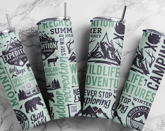 20 oz Skinny Tumbler Design, Mountain  Adventures  Wildlife Tumber Template, Tumbler Wrap, PNG For Sublimation, Digital Download, #STD