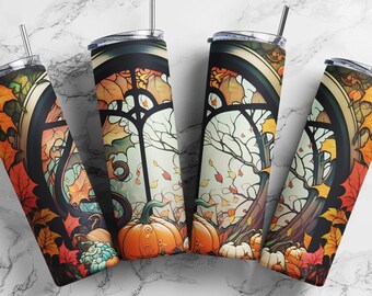 Potiron vitrail 20 oz Skinny Tumbler, conceptions de sublimation pour Straight Png , automne Tumbler , rustique automne Style # STD