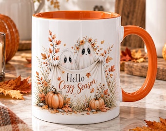 Hello Cozy Season PNG, Fall Ghost Sublimation, Cute Autumn Ghost PNG, Fall Mug Wrap Design, Cozy Fall PNG, Halloween Sublimation