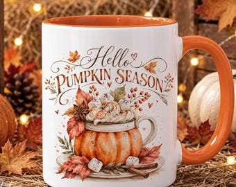 Hello Pumpkin Season PNG, Fall Sublimation, Fall Mug Wrap Design, Cozy Fall PNG, Halloween Sublimation