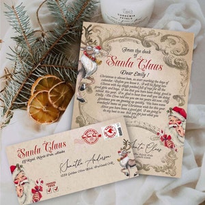 Carta de Papá Noel editable con sobre DL impreso, certificado de Papá Noel, carta oficial de Papá Noel, certificado vintage, plantilla Canva
