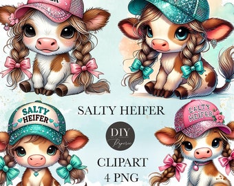 Salty Heifer Cow Clipart Bundle: Trucker Hat PNG Graphics (Commercial Use)