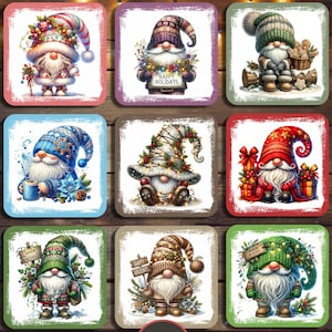 Zestaw podstawek świątecznych z krasnalem, sublimacja świąteczna (plik cyfrowy PNG)