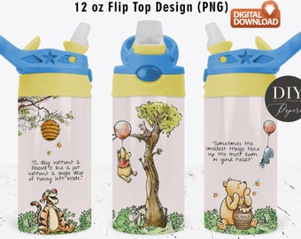 Classic Winnie The Pooh 12oz Flip top Design, Kids Flip Top Sippy Cup Template for Sublimation ,  Tumbler Wrap PNG Kids Sublimation, #SC