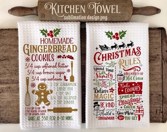 Christmas Kitchen Towel Sublimation Designs, Christmas Rules Towel Png, Gingerbread Cookies Recipe Png, Set Of Two ,Instant Download #KTW