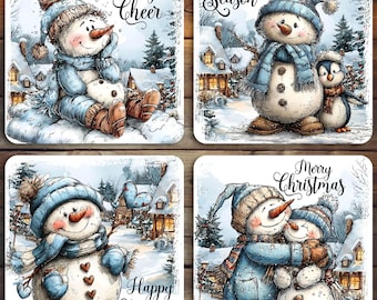 Snowman Square Coaster Sublimation Design, Winter Quotes Cup Coaster PNG, Christmas Print